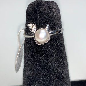 Faux Pearl and CZ SLP ring, size 7, Sizeable